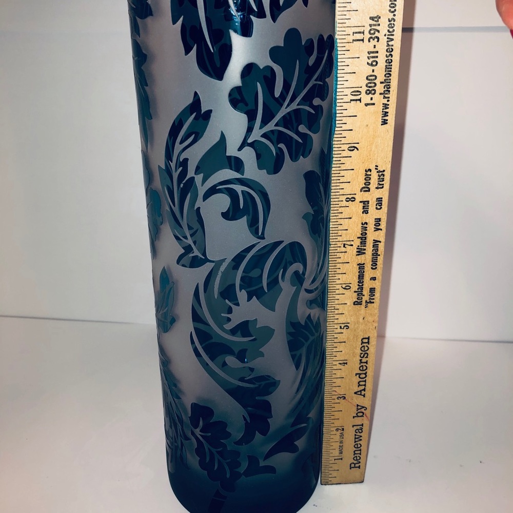 Flower Vase 12” Blue Etched - Picture 6 of 8